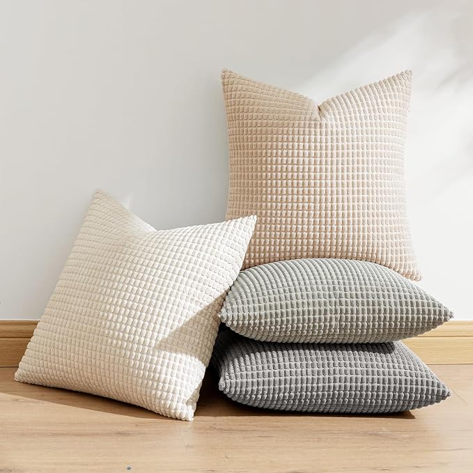 MIULEE Boho Farmhouse Decorative Pillow Covers 18x18 Inch Set of 4 Rustic - Image 5