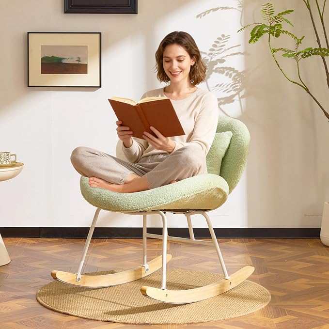 VINGLI 25.6" Extra Wide Criss Cross Nursery Rocking Chair, Cute Curved 115° by VINGLI