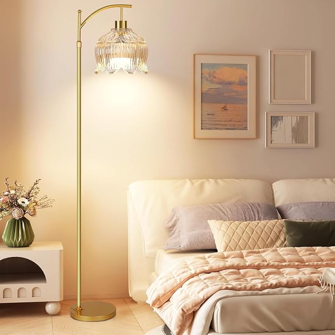QIYIZM Flower Floor Lamp for Living Room, Glass Mid Century Modern Brass Tall - Image 7
