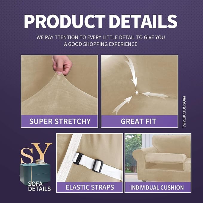 ZNSAYOTX Oversized Velvet 3 Piece Couch Cover - Image 4
