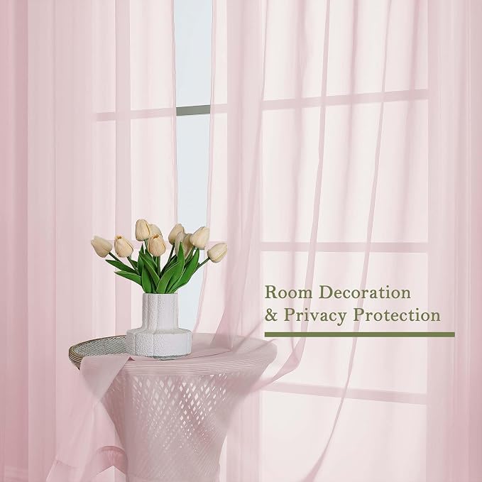 Lecloud Blush Pink Sheer Curtains 120 Inches Long 2 Pcs, Rod Pockets Voile - Image 4