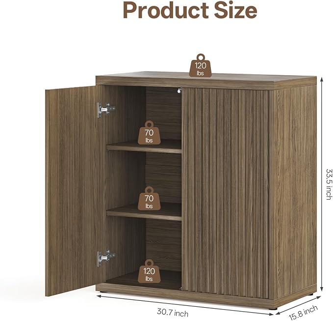 Fluted Sideboard Cabinet with Storage, Mid Century Modern Accent Cabinet - Image 2