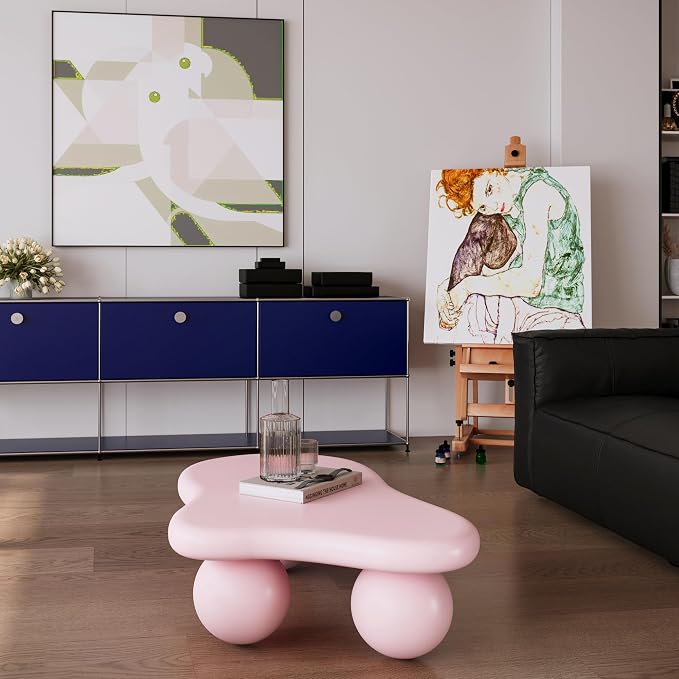 47.2" Cloud Coffee Table with 3 Ball Legs, Modern Irregular Center Table - Image 6