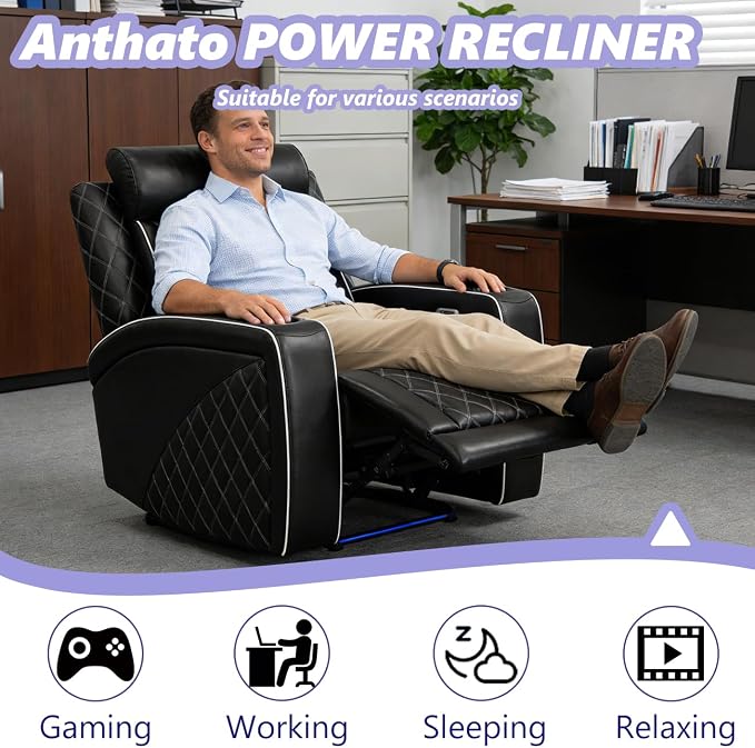 Leather Power Reclining Sofa Set, Home Theater Recliner Sofa & Chair - Image 4