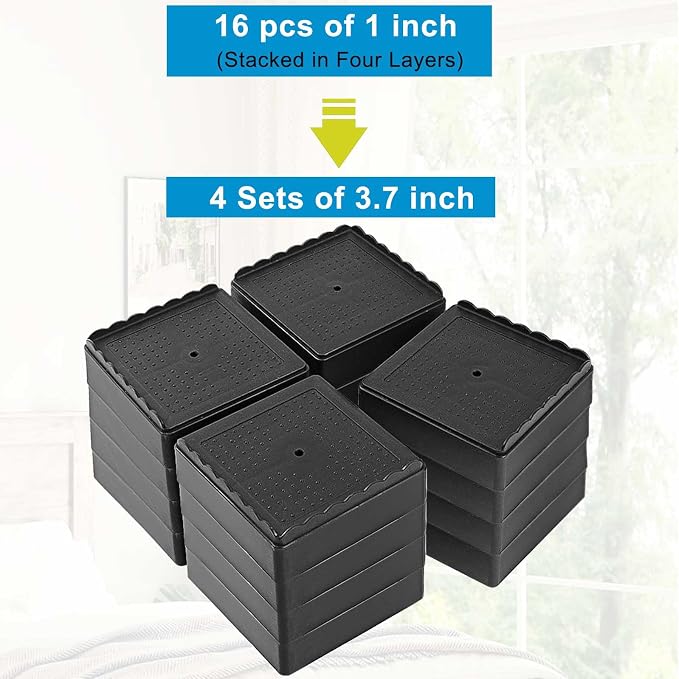 Bed Risers 1 inch, 2 inch, 3 inch, 4 inch Heavy Duty, Adjustable Furniture Riser - Image 3