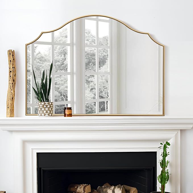 Besdomus Gold Scalloped Wall Mirror: 40"x29" Large Modern Minimalist Bathroom - Image 8