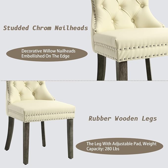 KCC Faux Leather Dining Chairs Set of 6, Upholstered High-end Tufted Dining - Image 7