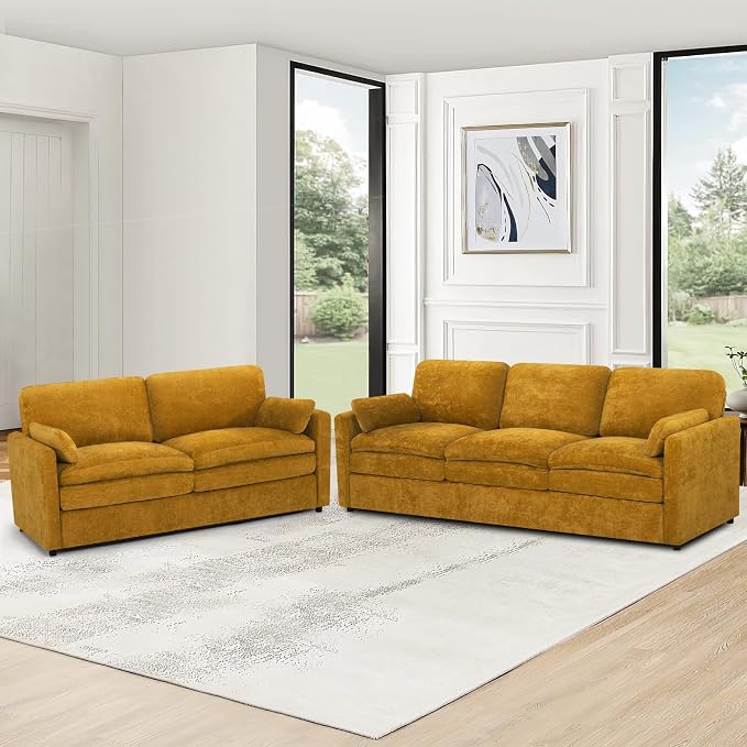 Comfy Chenille Sofa Set with Well-Filled Pillows, Modern 3 Seater and Loveseat - Image 6