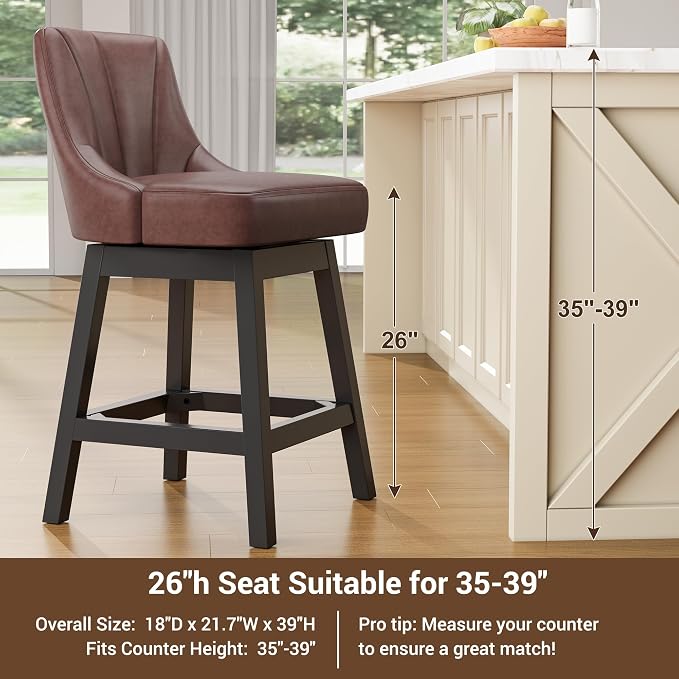 YaFiti Swivel Bar Stool 1 Pcs, 26 Inch Counter Height Bar Stools - Image 6