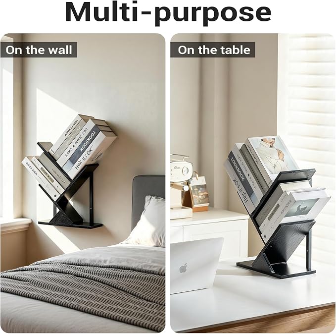 3 Tier Small Tree Bookshelf Black Floating Book Shelves - Image 3