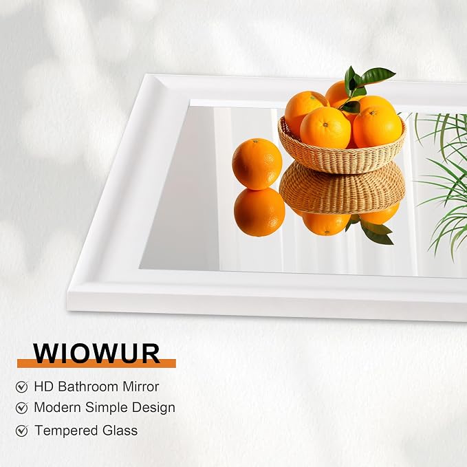White Wood Mirror for Bathroom, Rectangle Rustic 30 x 40 inch Vanity Mirror for - Image 6