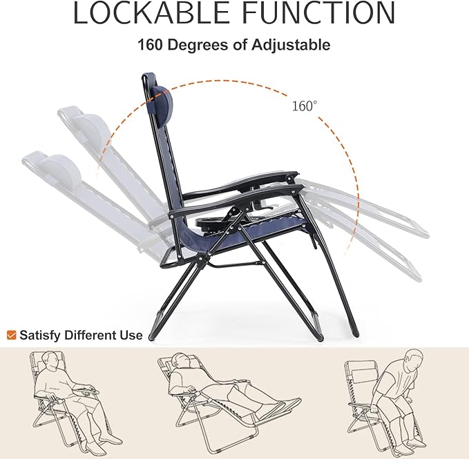 Sweetcrispy Zero Gravity Chairs Set of 2, Outdoor Folding Reclining Lounge Chair - Image 6
