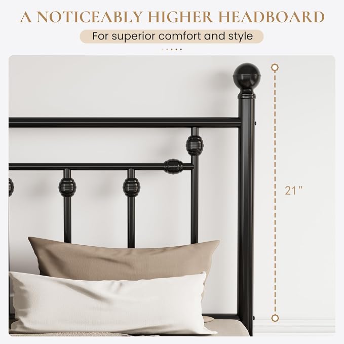 SHA CERLIN 14" Twin Size Metal Platform Bed Frame/Victorian Headboard and - Image 9