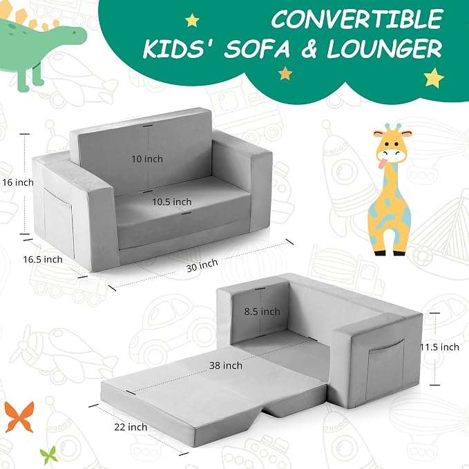 Kids Couch, 2-in-1 Toddler Chair Comfy 1-3 Years, Convertible Kids Chair - Image 3