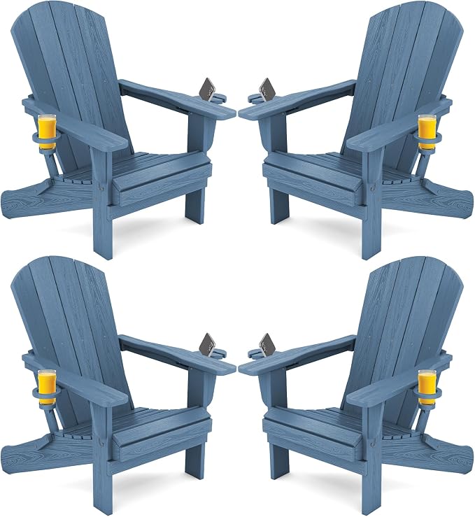 SERWALL Folding Adirondack Chair, HDPE Adirondack Chairs Set of 4, Plastic by SERWALL