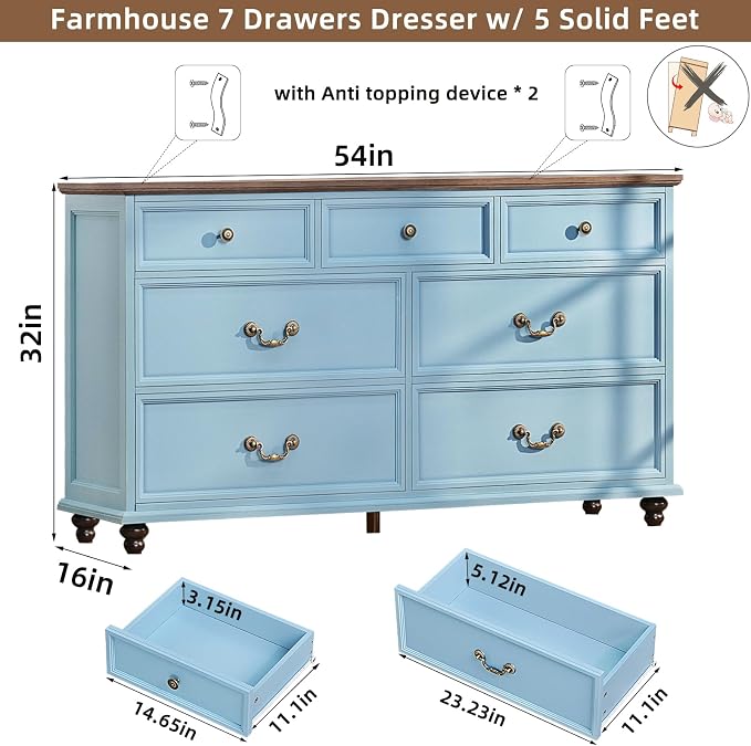 Joaxswe Farmhouse 54" 7 Drawers Dresser - Image 2