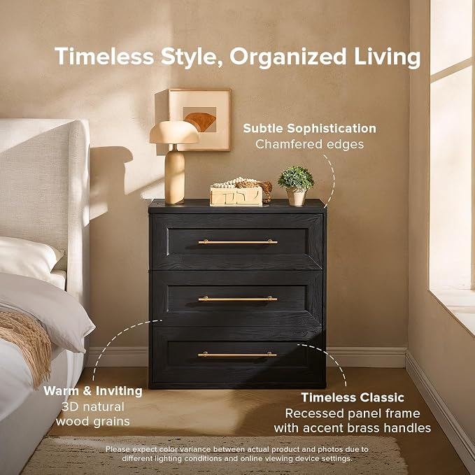 mopio Blake 3 Drawer Dresser for Bedroom, Chest of Drawers, Wood Dresser - Image 3