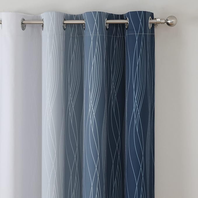 Estelar Textiler Navy Blue and Greyish White Ombre Short Blackout Cafe Curtains - Image 4