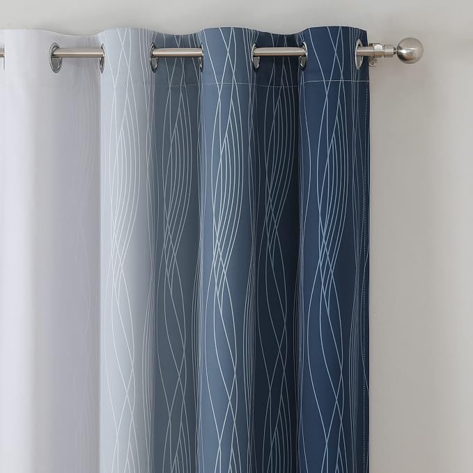 Estelar Textiler Navy Blue and Greyish White Blackout Curtains - Image 4