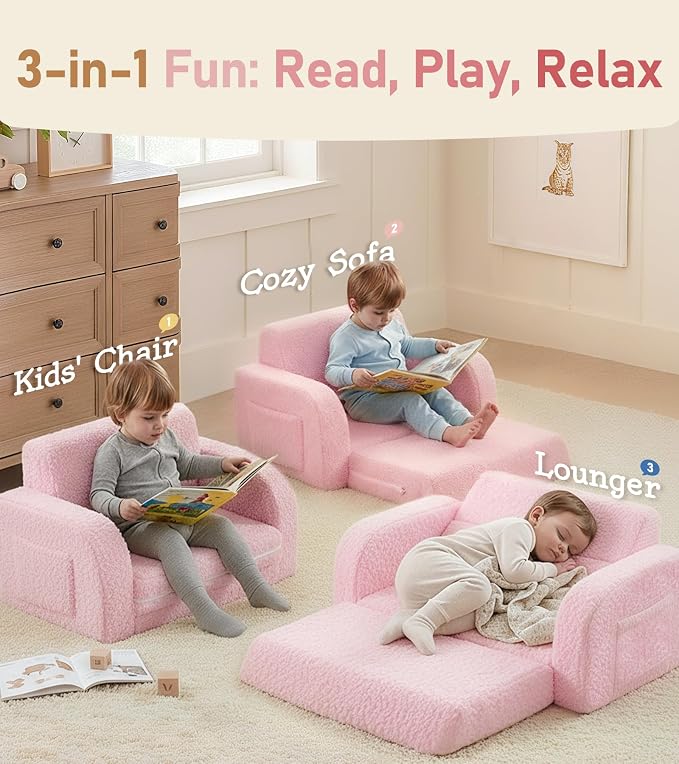 3-in-1 Extra Wide Convertible Kids Couch, Flip Open Toddler Couch to Lounger - Image 3