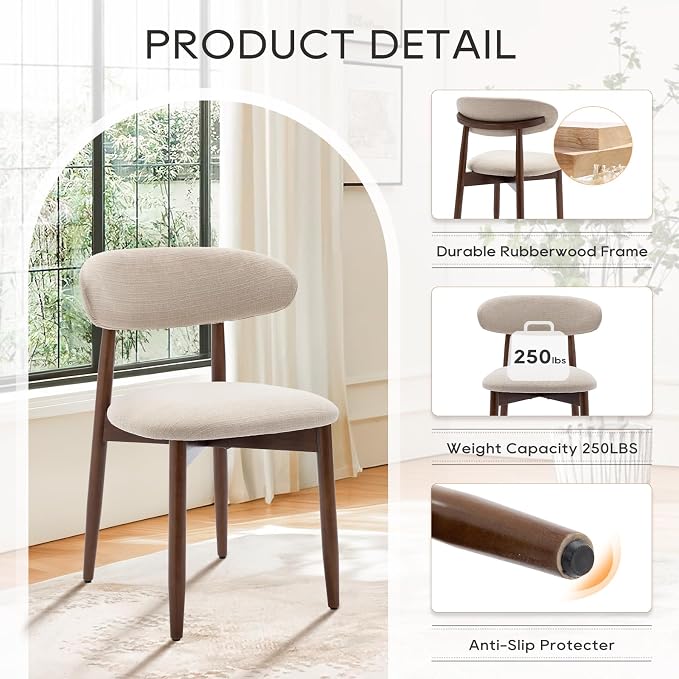 COLAMY Wooden Dining Chairs Set of 6, Modern Upholstered Fabric Dining Room - Image 6