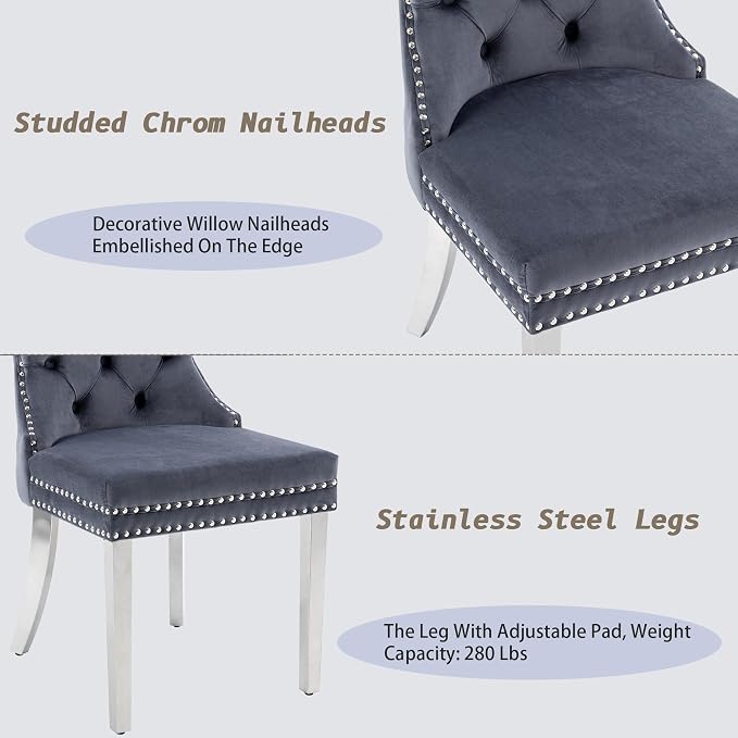 KCC Velvet Dining Chairs Set of 2, Upholstered High-end Tufted Dining Room Chair - Image 6