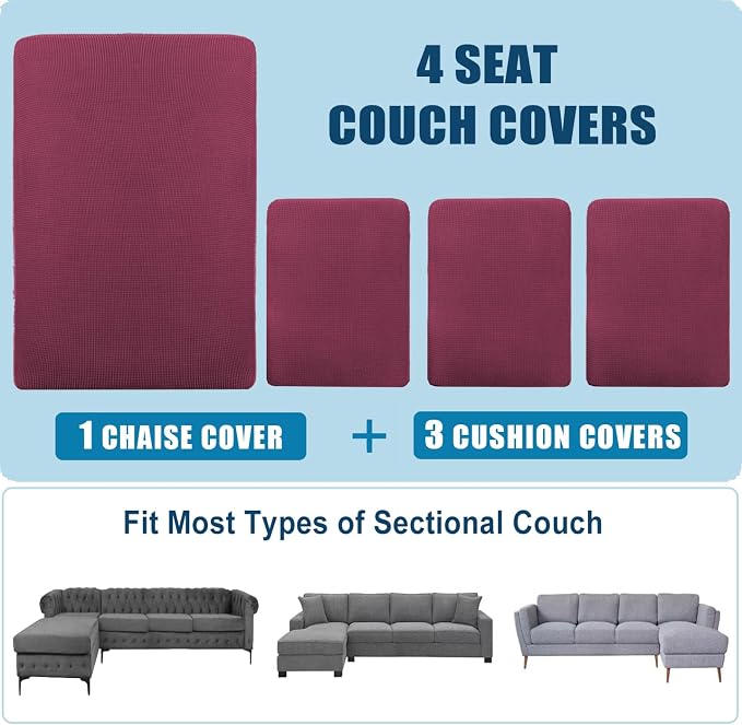 Water Repellent L Shaped Couch Covers 4 Pieces Sofa Seat Cushion Slipcovers - Image 7