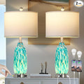Rinweey 26" Peacock Green Glass Table Lamps Set of 2, Coastal Nautical Bedside by Rinweey