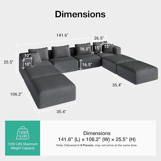 Novilla 141" Modular Sectional Sofa, Modern Cloud Sectional Couch - Image 2
