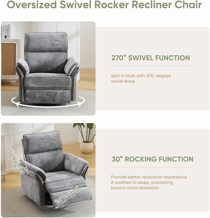 Power Swivel Rocker Recliner, Glider Recliner Nursery Chair - Image 4