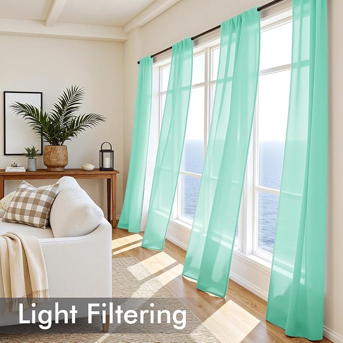 MIULEE Aqua Sheer Curtains 72 Inches Long, 4 Panels Set, Light Filtering Rod - Image 4
