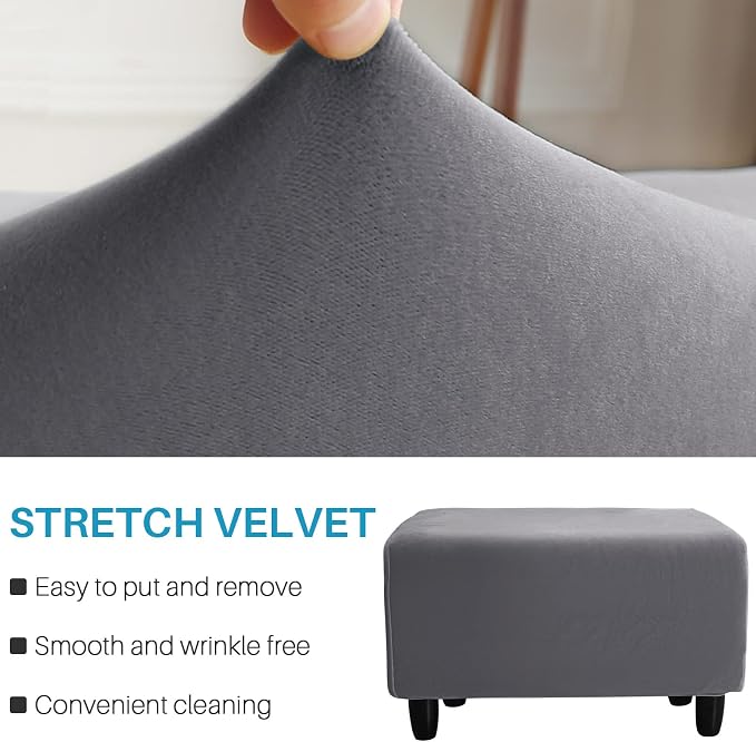 Ottoman Cover, Stretch Rectangle Velvet Ottoman Slipcovers of Foot Stool - Image 3