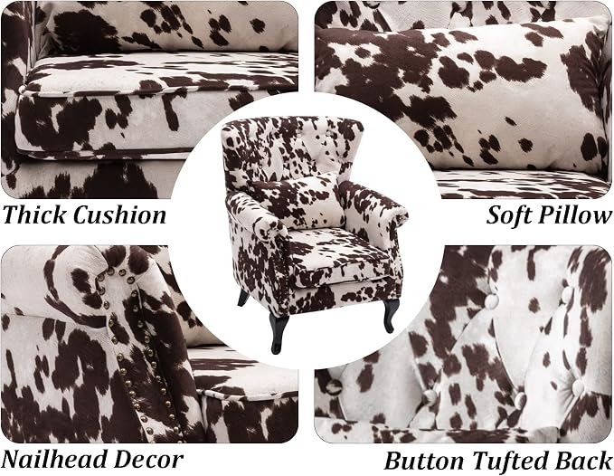 Set of 2 Mid-Century Modern Accent Chair, Velvet Armchair w/Tufted Back/Wood - Image 7