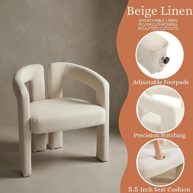 Hyfirm Upholstered Barrel Dining Chair, Linen Fabric Modern Accent Vanity Chair - Image 8