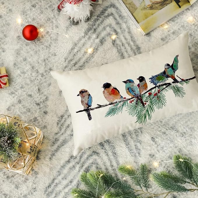 RABUSOFA Christmas Outdoor Pillow Covers Waterproof 12x20 Inch Birds Christmas - Image 6