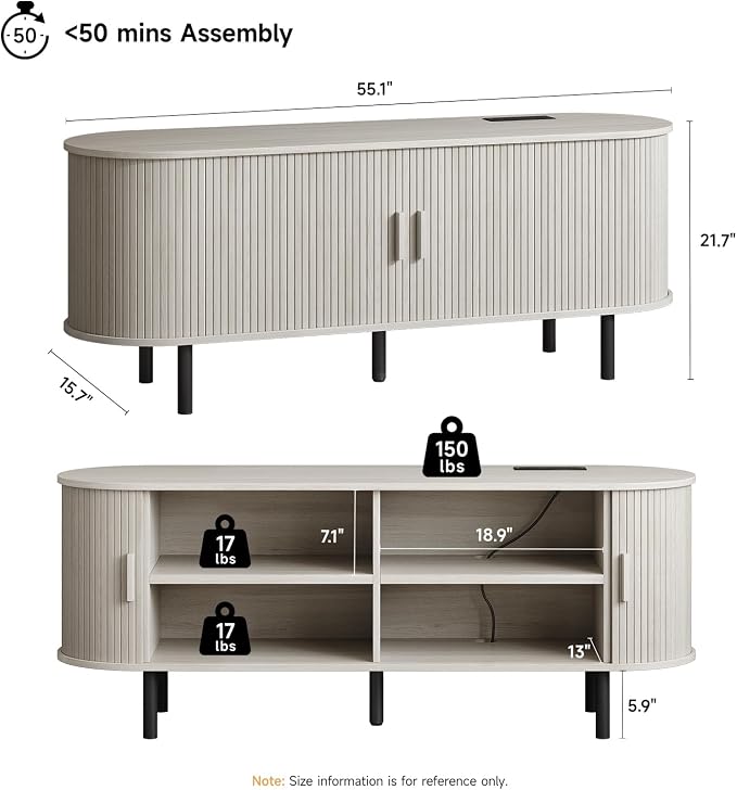 ONBRILL 55" TV Stand with Power Outlet - Image 2