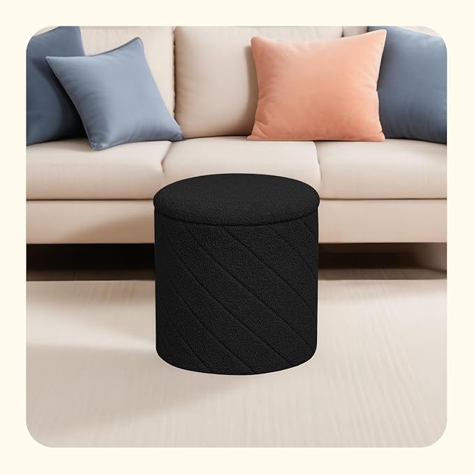 PINPLUS Ottoman with Stroage Round Boucle Ottoman and Tray Sherpa Removable - Image 6