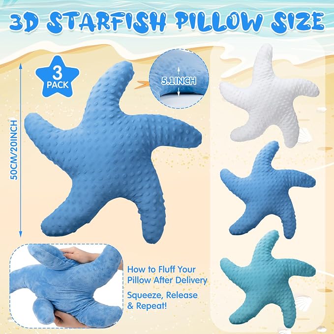 Fumete Starfish Pillow Beach Starfish Shaped Throw Pillows 20'' Stuffed Animal - Image 2