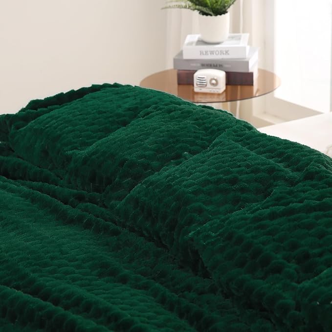 Puncuntex Dark Green Throw Blanket 60"×80" inches Fuzzy 3D Jacquard Decorative - Image 3