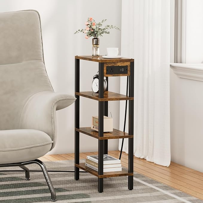 TUTOTAK Narrow Side Table with Charging Station, Small End Table with USB Ports - Image 2