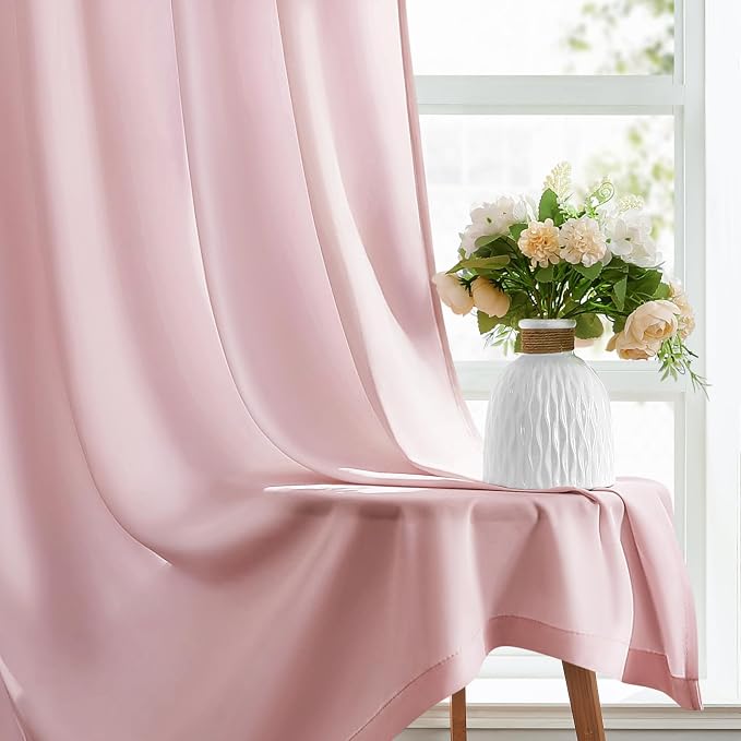 HOMEIDEAS Non-See-Through Light Pink Privacy Sheer Curtains, 52 X 96 Inches - Image 6