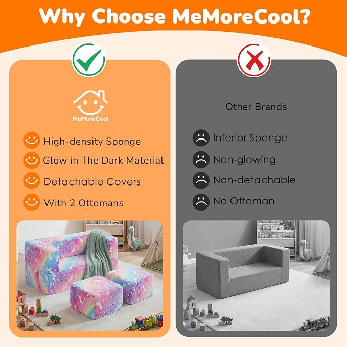 MeMoreCool Glow in the Dark Kids Couch – Modular Fold-Out Toddler Sofa | - Image 8