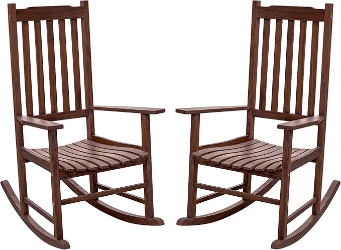 Flamaker Acacia Wood Patio Rocking Chair Set of 2, High Back and Widen Armrest by Flamaker