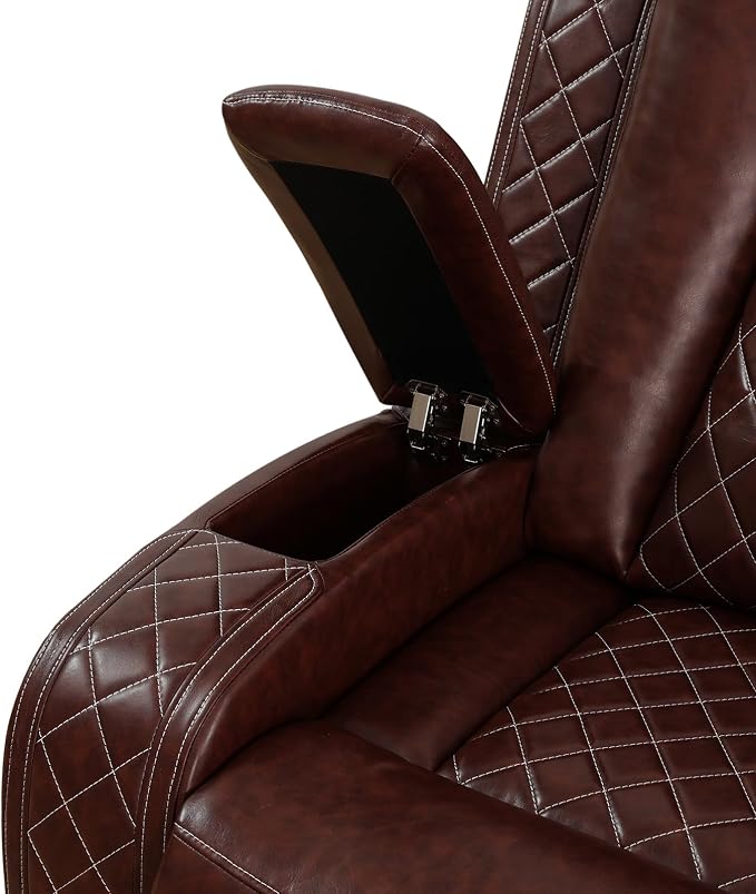Power Recliner Chair with LED Lights, Leather Manual Recliner 1 Seat, Living - Image 5