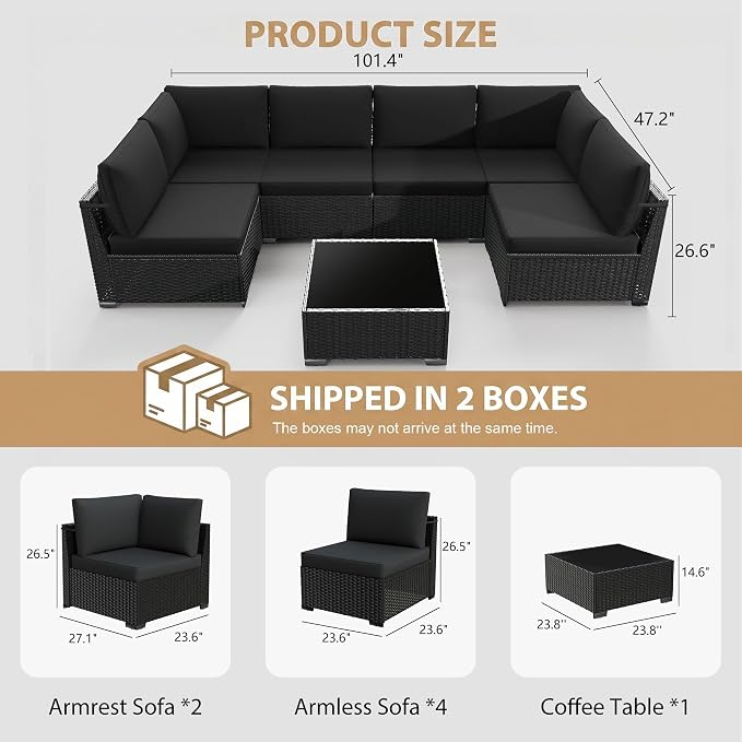 KIGOTY 7-Piece Patio Furniture Set, All-Weather PE Rattan Outdoor Sectional Sofa - Image 2