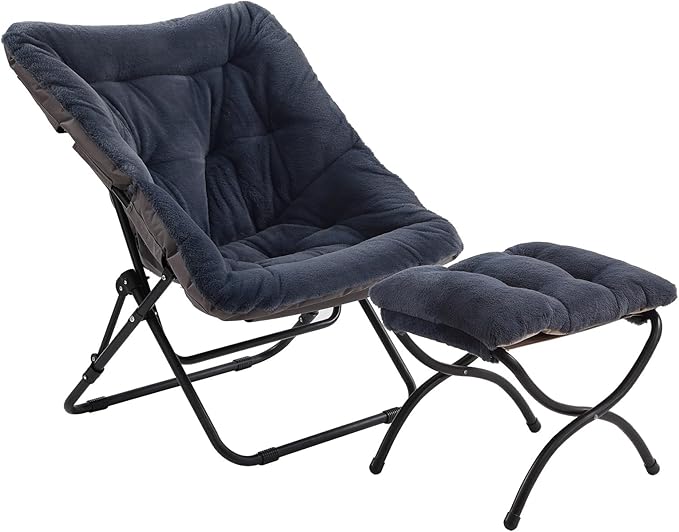 Tiita Folded Chair with Ottoman, Soft Faux Fur Oversized Folding Accent Chair by TiitaHome