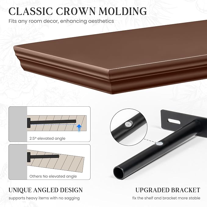 Fun Memories Floating Shelves 32 Inch Long, 9.3 Inch Deep Classic Crown Molding - Image 3