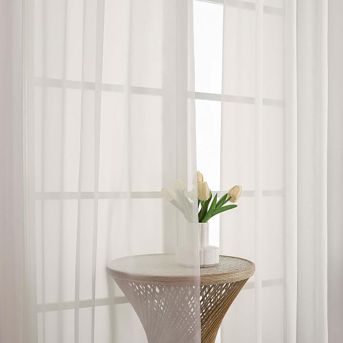 OWENIE Ivory Sheer Curtains 102 Inches Long 2 Panels Set, Sheer Curtain - Image 4