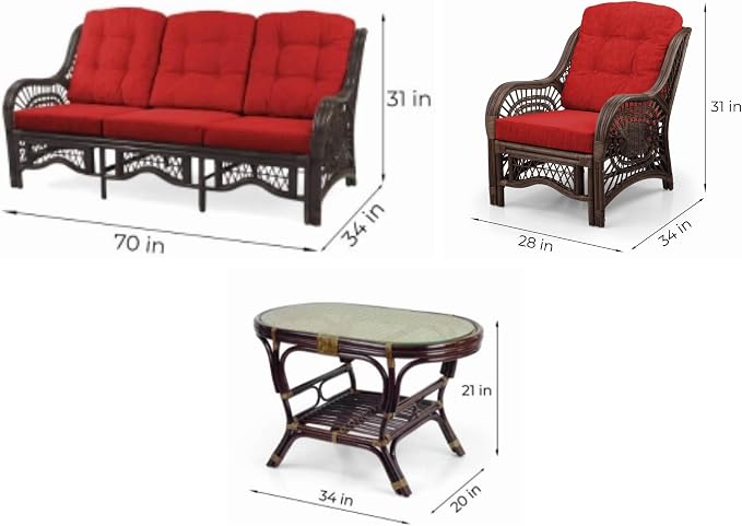 Malibu Lounge Set of 4: 2 Natural Rattan Wicker Chairs, Three-Seater Sofa - Image 3