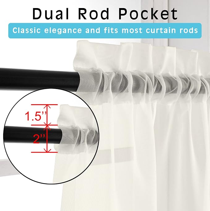 OVZME Ivory Sheer Curtains 36 Inch Length Kitchen Tiers - Image 2